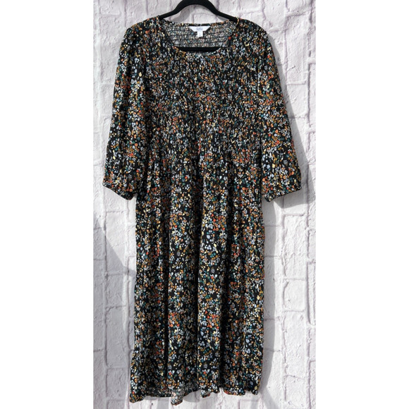 Croft And Barrow Floral Maxi Dress Pockets Smocked Whimsigoth Fairy Peasant L - Picture 1 of 7